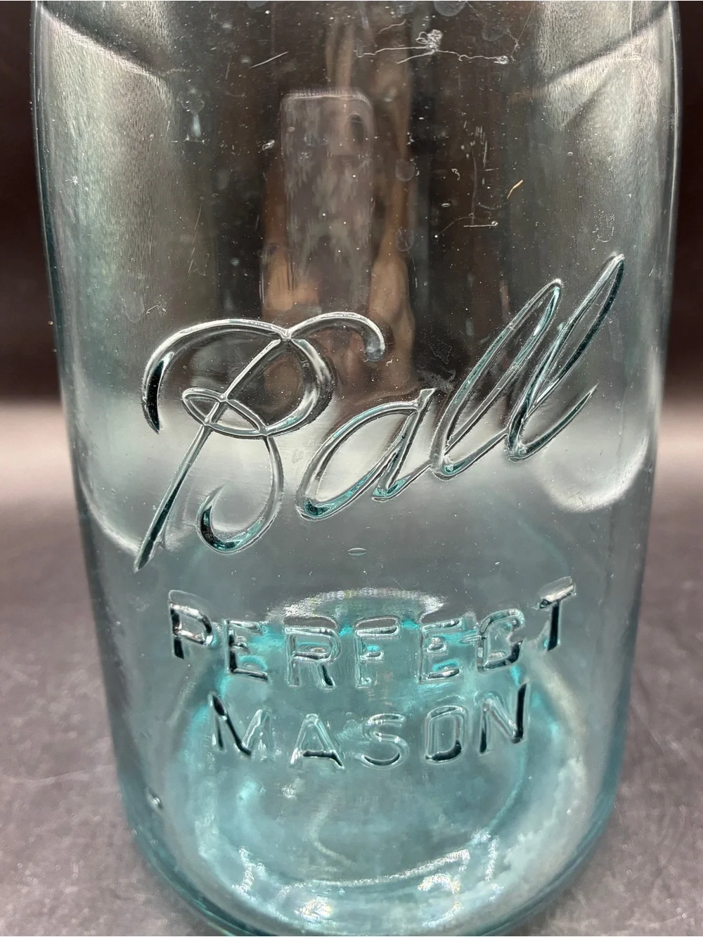 Antique Ball Perfect Mason 1923-193 Blue Glass Half Gallon Jar, Mold 5